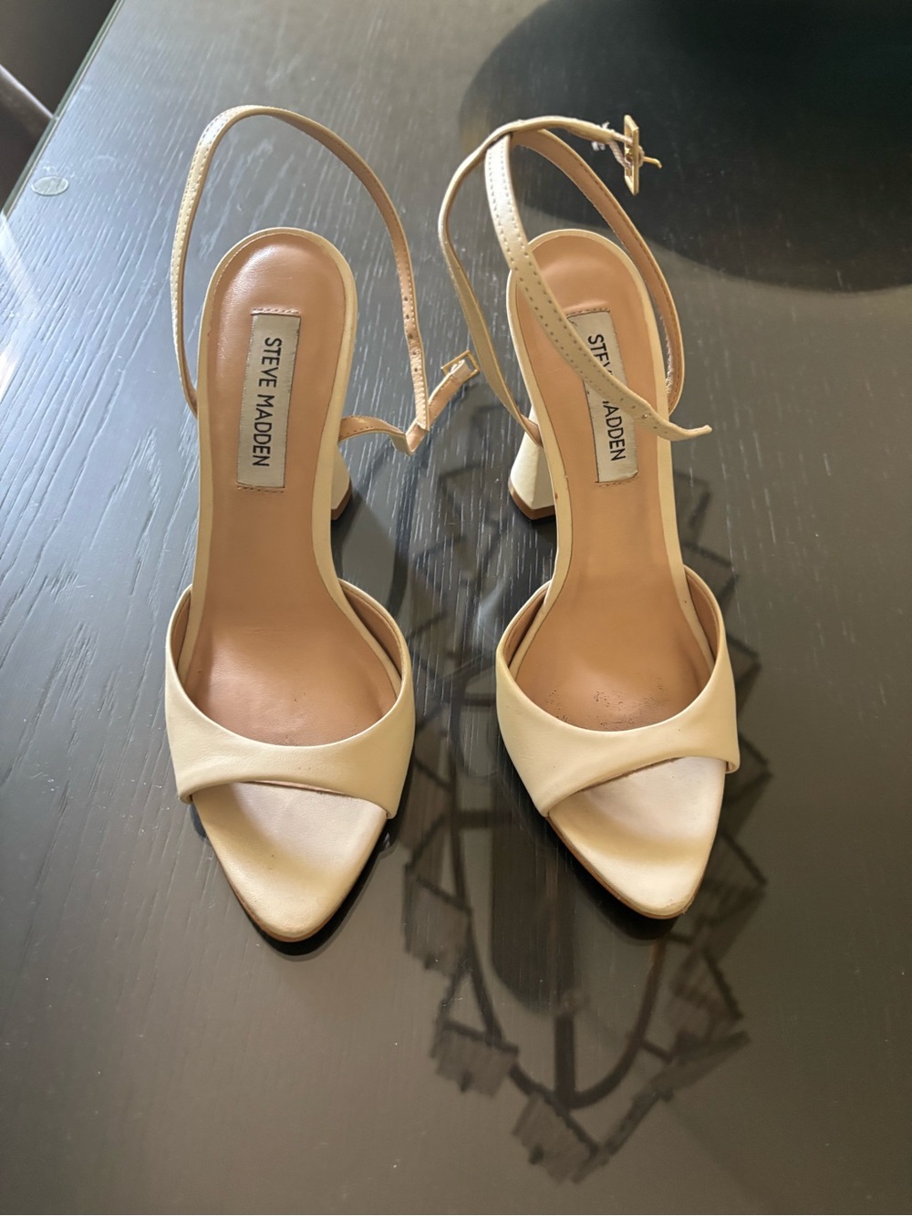 Steve Madden Beige Open-Toe Slingback Heels/ worn once, gently used